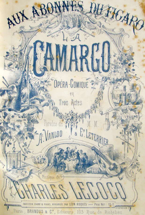 Alexandre Charles Lecocq (* 3. Juni 1832 in Paris;  24. Oktober 1918 ebenda) war ein franzsischer Operettenkomponist.

La Camargo Libretto Eugne Leterrier und Albert Vanloo, opra comique 3 Akte Erstauffhrung 20. Nov. 1878 Paris, Thtre Renaissance - 39 € mtl./K 350 €
