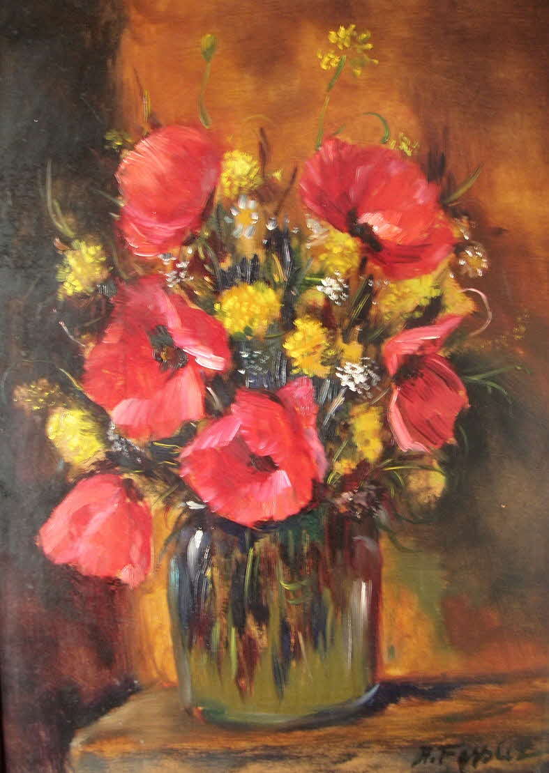 Albert Fessler (1908 - 1978) - Stillleben mit Mohnblumenstrauss 1974 - 50 x 36 cm - 59 € mtl./K 1250 €