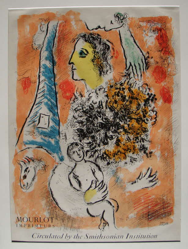 Marc Chagall  (1887-1985) - Offrande  la Tour Eiffel -  Farblithographie bei Mourlot, Paris 1964. Blgr. 71,5 x 51,5 cm - Namenszug im Stein und Text "Circulated by the Smithsonian Institution" - Sorlier 49 - Mourlot 516 - 82 x 64 cm - 99 € mtl./K 1250 €