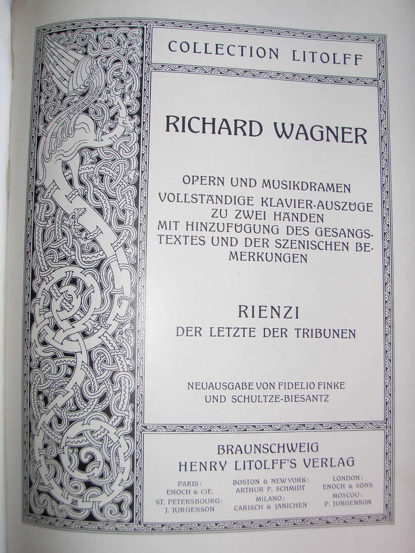 Richard Wagner (1813-1883)  RIENZI  iLibretto August 1838  Musik November 1840	  Erstauffhrung 20 Oktober 1842 in Dresden - 39 € mtl./K 350 €
