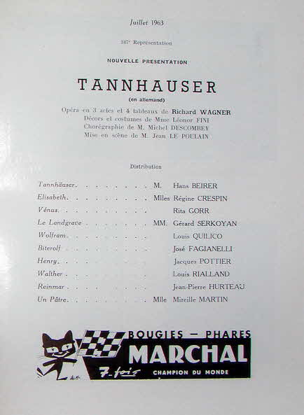 TANNHUSER - Opera de Paris - Juli 1963