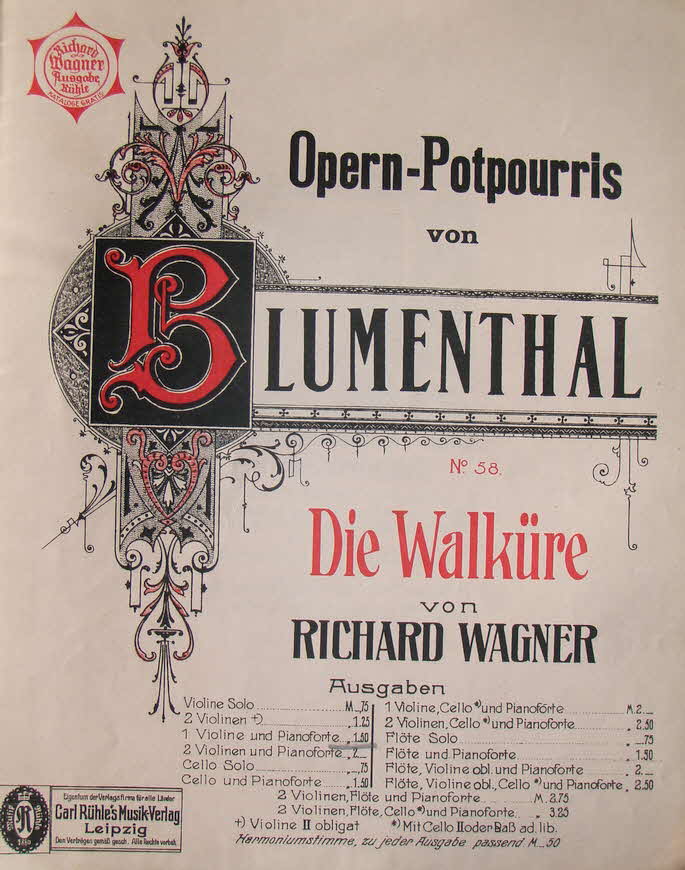 Richard Wagner (1813-1883) - Opernpotpourri fr Violine und Klavier - 1904 - 39 € mtl./K 250 €