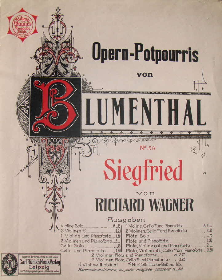 Richard Wagner (1813-1883) - Opernpotpourri fr Violine und Klavier - 1904 - 39 € mtl./K 250 €
