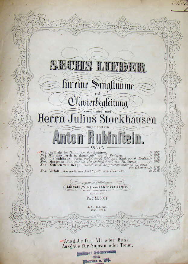 Anton Grigorjewitsch Rubinstein (* 28. November 1829 in Wychwatinez;  20. November 1894 in Peterhof bei Sankt Petersburg) war ein russischer Komponist, Pianist und Dirigent.
Am 11. Juli 1839 gab Rubinstein als Neunjhriger sein erstes ffentliches Konzert in Moskau mit Werken von Hummel, Henselt, Thalberg und Liszt. Nur ein Jahr spter, 1840, unternahm er in Begleitung seines Lehrers Villoing seine erste Auslandstournee nach Paris. Dort lernte er Franz Liszt kennen, der ihn von da an frderte und mit dem er zeit seines Lebens in Verbindung bleiben sollte. Durch den Erfolg in Paris ermutigt, setzte Rubinstein seine Konzertreise bis 1843 noch durch verschiedene europische Lnder wie England, die Niederlande, Schweiz und Deutschland fort. In Breslau trat er mit seiner ersten Klavierkomposition Undine auf  - 39 € mtl./K 350 €