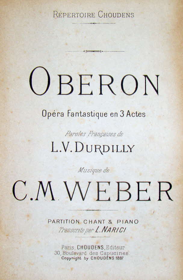 Carl Maria Friedrich Ernst von Weber (* 19. November 1786 in Eutin, Hochstift Lbeck;  5. Juni 1826 in London) war ein deutscher Komponist, Dirigent und Pianist.

Oberon or The Elf-Kings Oath (dt. Titel: Oberon)  Erstauffhrung 1826; Libretto von James Robinson Planch, nach Christoph Martin Wieland - 39 € mtl./K 350 €
